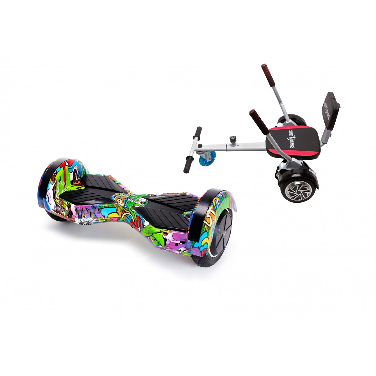 Package Smart Balance Hoverboard 6.5 inch, Transformers Multicolor + Hoverseat with Sponge, Motor 700 Wat, - Spanish